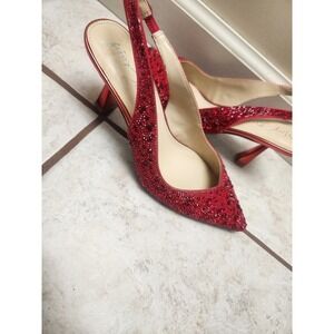 Betsey Johnson SB-ALEXA Red Rhinestone Slingback Pumps Kitten Heel Pointed Toe